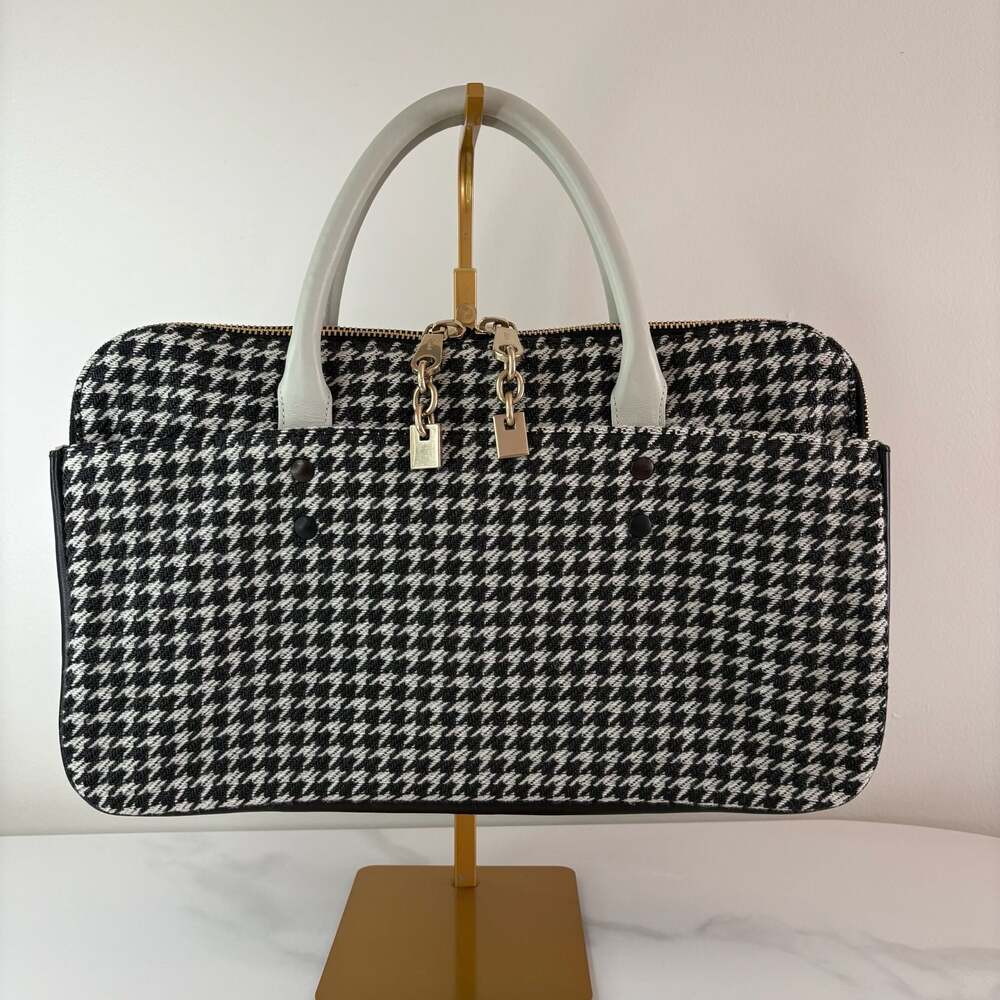 Chloe Black and White Houndstooth Wool Briefcase Bag